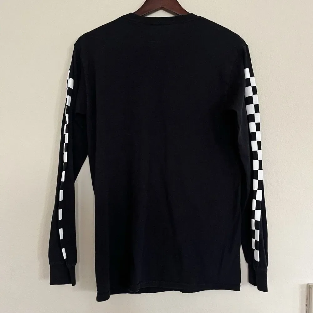 Mario Kart  Mens Long Sleeve Crew Neck Black Checkered Sleeve T Shirt SZ S - Picture 4 of 6
